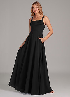 Azazie Shaude Bridesmaid Dresses Black A-Line Pleated Chiffon Dress image4