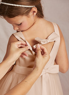 Azazie Marlee Flower Girl Dresses English Rose A-Line Pleated Matte Satin Dress image3