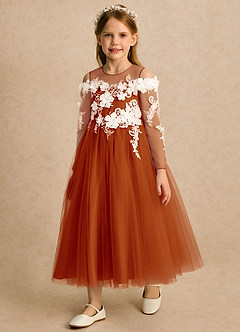 Azazie Lilah Flower Girl Dresses Paprika A-Line Lace Tulle Dress image5