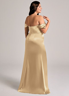 Azazie Saige Bridesmaid Dresses Champagne Sheath Off the Shoulder Metallic Satin Convertible Dress image6