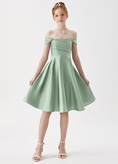 Azazie Amira Junior A-Linie Plissee Stretch-Satin Kleid Agave image5