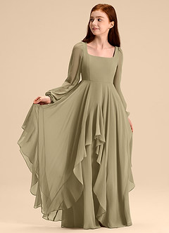 Azazie Clara Junior Robe Trapèze en Mousseline de soie Blouson Vert Mousse image7