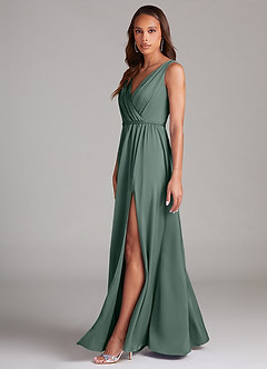 Azazie Tanicia Bridesmaid Dresses Sea Moss A-Line Pleated Stretch Satin Dress image5