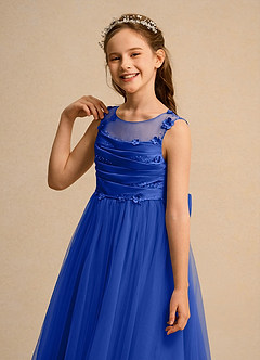 Azazie Snowball Girl Flower Girl Dresses Royal Blue Ball-Gown Pleated Tulle Dress image7