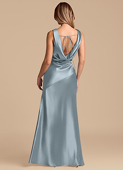 Azazie Rylina Essayer des robes à la maison Robe Sirène en Satiné métallisé Bleu Poussiéreux image6