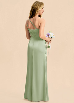 Azazie Eren Junior Robe Fourreau en Satin extensible Plissé Vert Sauge image2