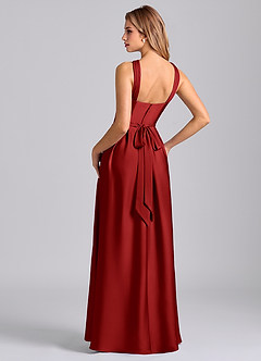 Azazie Dixie Bridesmaid Dresses Pomegranate A-Line Pleated Stretch Satin Dress image5