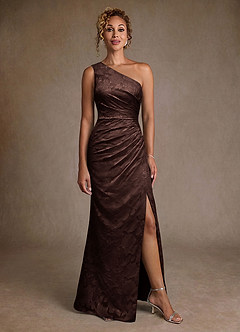 Azazie Joylin Mother of the Bride Dresses Ganache Trumpet One Shoulder Floral Burnout Dress image4