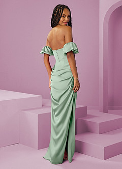 Barbie ♥ Azazie Jurken voor bruidsmeisjes Converteerbaar Jurk van Stretch Satijn met Kolom Off the Shoulder Agave image2