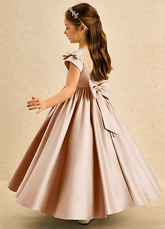 Azazie Toffee Abiti da Ragazza di Fiori Abito Principessa in Raso Opaco Fiocco Rosa Inglese image5