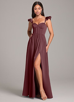 Azazie Denisse Bridesmaid Dresses Sangria A-Line Ruched Stretch Satin Dress image5