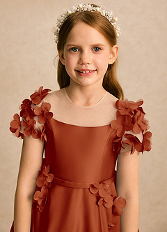 Azazie Charity vestidos de niña de las flores Vestido Pimenton de Satin Mate de Línea A con con mangas image5