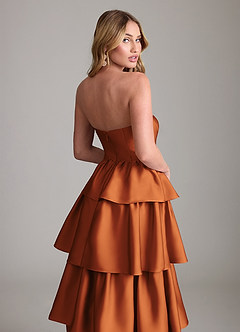 Azazie Faye Bridesmaid Dresses Cinnamon A-Line Ruched Stretch Satin Dress image6