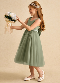 Azazie Firefly Flower Girl Dresses Pistachio A-Line Bow Matte Satin Dress image1