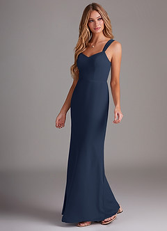 Azazie Denice Bridesmaid Dresses Dark Navy Sheath Pleated Chiffon Dress image3
