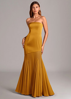 Azazie Uma Abiti da Damigella Abito Convertibile Sirena in Chiffon Senza Cinturino Caramello image1