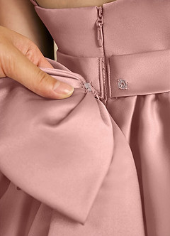 Azazie Davine Flower Girl Dresses Rose Gold A-Line Spaghetti Strap Matte Satin Dress image11