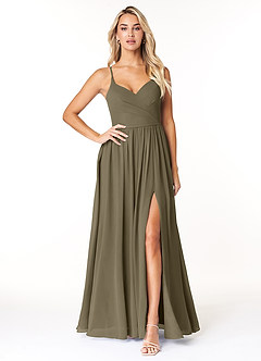 Azazie Dominic Bridesmaid Dresses Willow Green A-Line V-Neck Pleated Chiffon Dress image1