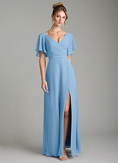 Azazie Ambrosia Bridesmaid Dresses Powder Blue A-Line Pleated Chiffon Dress image1