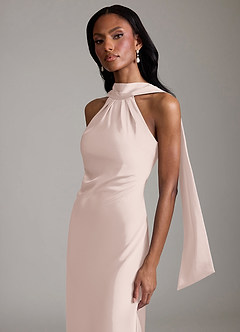 Azazie Cassiana Bridesmaid Dresses Blushing Pink Mermaid Pleated Stretch Satin Dress image3