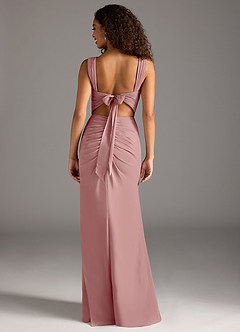 Azazie Jesaphine Robes de demoiselle d'honneur Robe Fourreau en Mousseline de soie Arc Rose Poussiéreuse image2