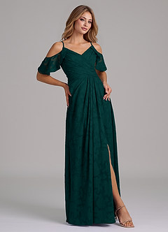 Azazie Dakota Bridesmaid Dresses Pine A-Line Off the Shoulder Floral Burnout Dress image5
