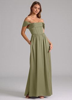 Azazie Hattie Bridesmaid Dresses Pistachio A-Line Corset Stretch Satin Dress image4