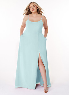 Azazie Moira Robes de demoiselle d'honneur Robe Trapèze en Mousseline de soie Décolleté Verre De Mer image8