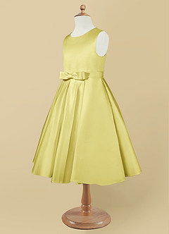 Azazie Coco Flower Girl Dresses Lemon Sorbet A-Line Bow Matte Satin Dress image7