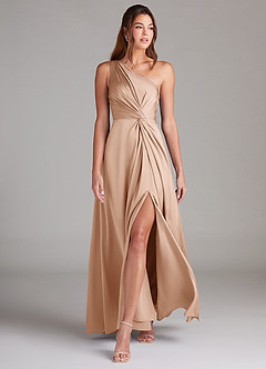 Azazie Brooke Bridesmaid Dresses English Rose A-Line One Shoulder Stretch Satin Dress image3