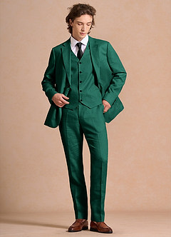 front Harrison Emerald 100% Linen Dress Pants