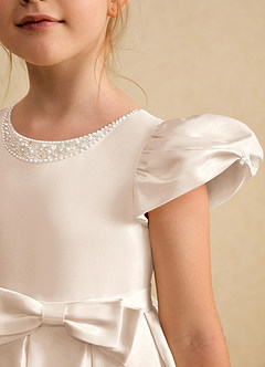 Azazie Pearl Flower Girl Dresses White Alabaster Ball-Gown Pleated Matte Satin Dress image6