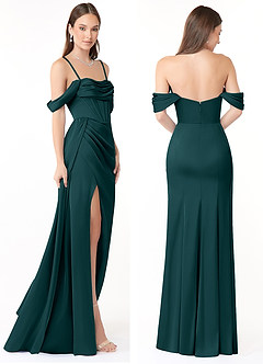 Azazie Amyra Bridesmaid Dresses Pine Sheath Off the Shoulder Stretch Satin Convertible Dress image9