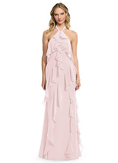 Azazie Velma Bridesmaid Dresses Blushing Pink A-Line Side Slit Chiffon Dress image1