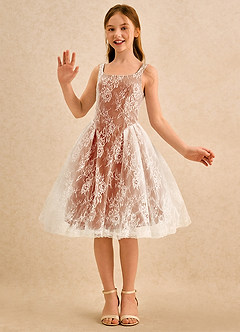 Azazie Cubbie Girls Formal Robe Demoiselle D'honneur Fillette Robe Trapèze en Dentelle Paprika image5
