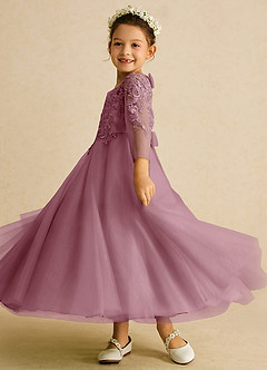 Azazie Precious Flower Girl Dresses Vintage Mauve A-Line Lace Tulle Dress image5