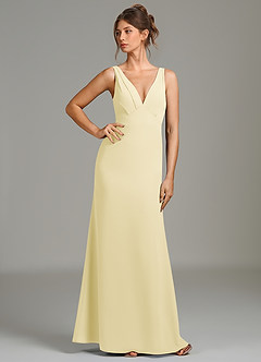 Azazie Leticia Robes de demoiselle d'honneur Robe Fourreau en Mousseline de soie Plissée Sorbet Citron image3