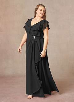 Azazie Snapdragon Mother of the Bride Dresses Black A-Line V-Neck Ruched Chiffon Dress image8
