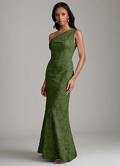 Azazie Emerson Bridesmaid Dresses Olive Mermaid Off the Shoulder Floral Burnout Dress image5