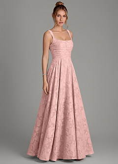 Azazie Azaria Bridesmaid Dresses Powder Pink A-Line Corset Floral Burnout Dress image4