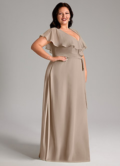 Azazie Lainey Bridesmaid Dresses Taupe A-Line with Pockets Chiffon Dress image12