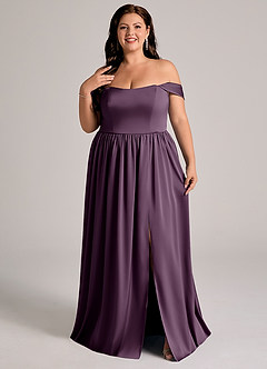 Azazie Calianna Bridesmaid Dresses Plum A-Line Off the Shoulder Stretch Satin Convertible Dress image8