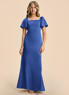 Azazie Chace Junior Royal Blue Sheath Stretch Satin Dress image4