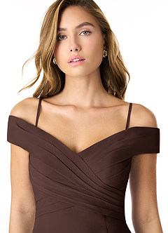 Azazie Lecia Bridesmaid Dresses Ganache Empire Off-The-Shoulder Pleated Chiffon Convertible Dress image2