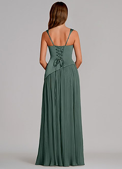 Azazie Stephanie Vestidos de damas de honor Vestido de Musgo Marino de Satén Elástico de Corte en A con Plisado image5