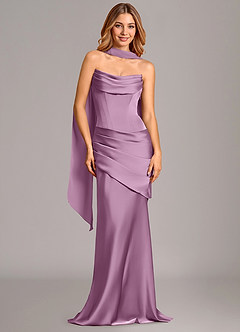 Azazie Pelagia Vestidos de damas de honor Vestido de Glicinia de Satén Elástico de Corte Sirena Convertible con Corsé image1