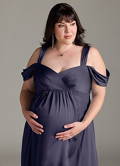 Azazie Rhea Gravid brudtärna klänningar Klänning A-Line Off-The-Shouler Plisserad Golvlängd Stretch Satin image12