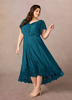 Azazie Palana Mother of the Bride Dresses Ink Blue A-Line Lace Chiffon Dress image8