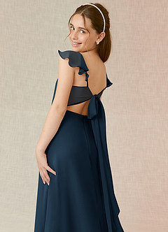 Azazie Everett Junior Robe Trapèze en Mousseline de soie Bleu Marine Foncé image7