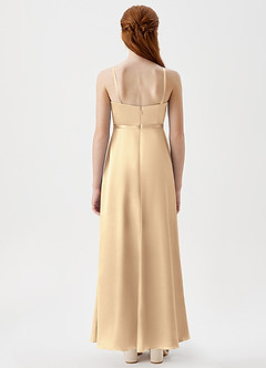 Azazie Kaylee Junior Gold A-Line with Belt Metallic Satin Dress image2
